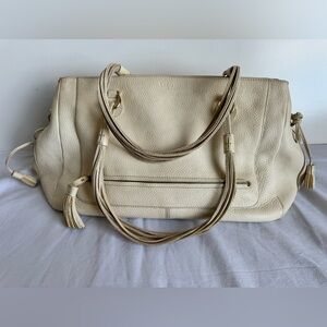 Kate Spade New York Deco large pebbled leather satchel cream green lining‎ rope